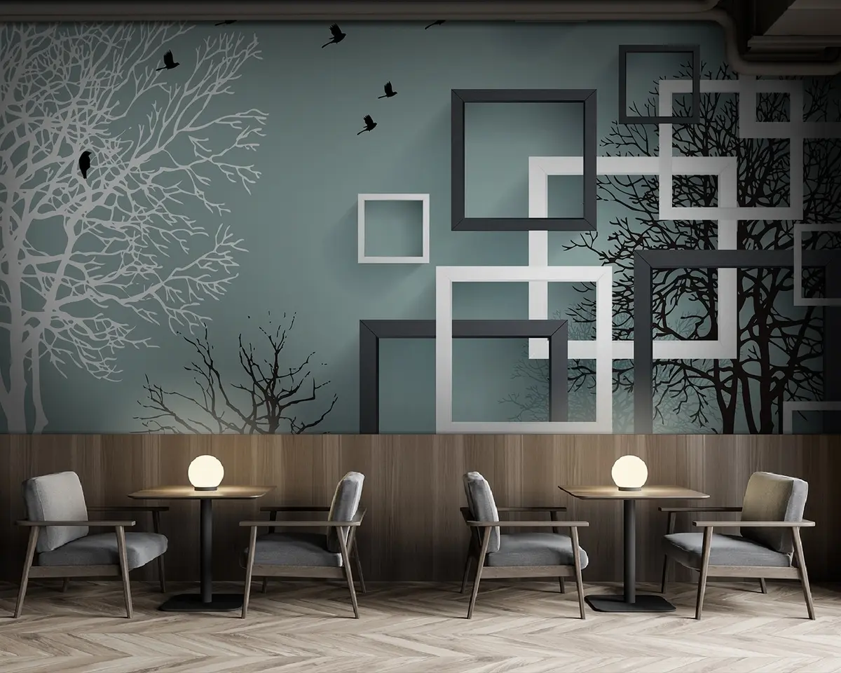 Fototapeedid Puud ja väljakud türkiissinisel taustal u93907