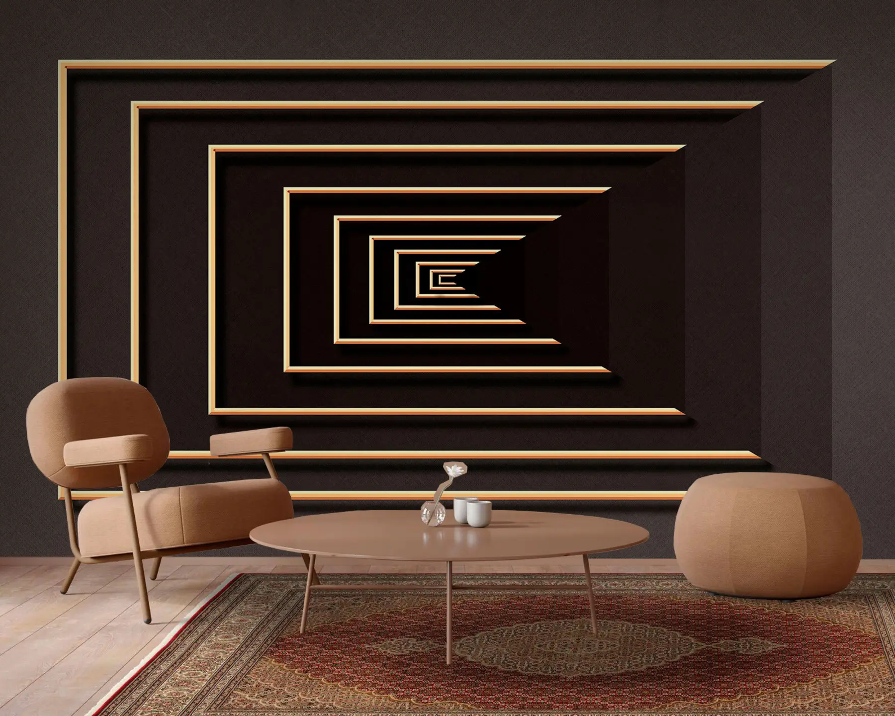 Fototapeedid Optiline illusioon, pruun taust ja raamid u74804