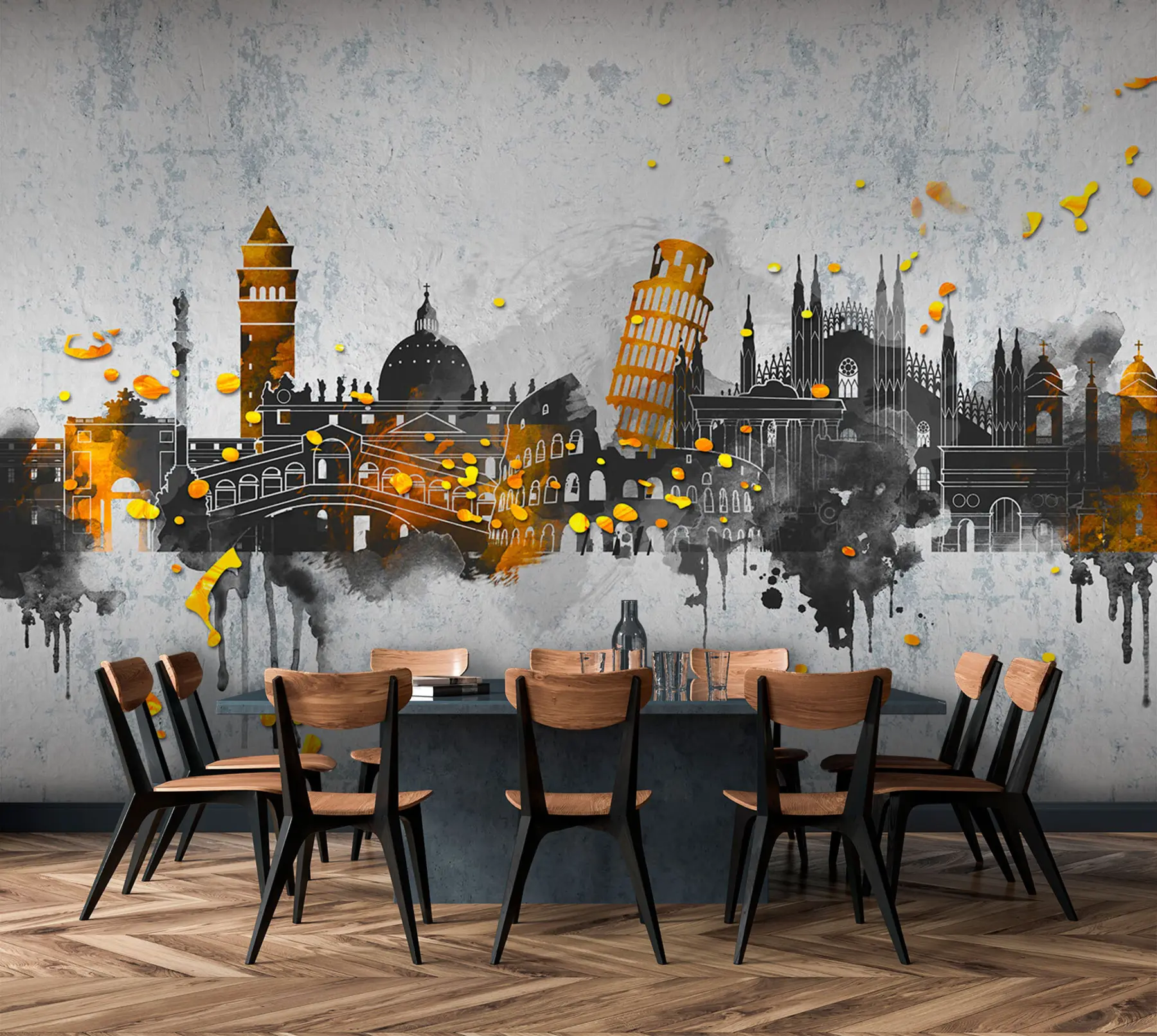 Fototapeedid Tuntud linnade vaatamisväärsuste tumedad siluetid u74881