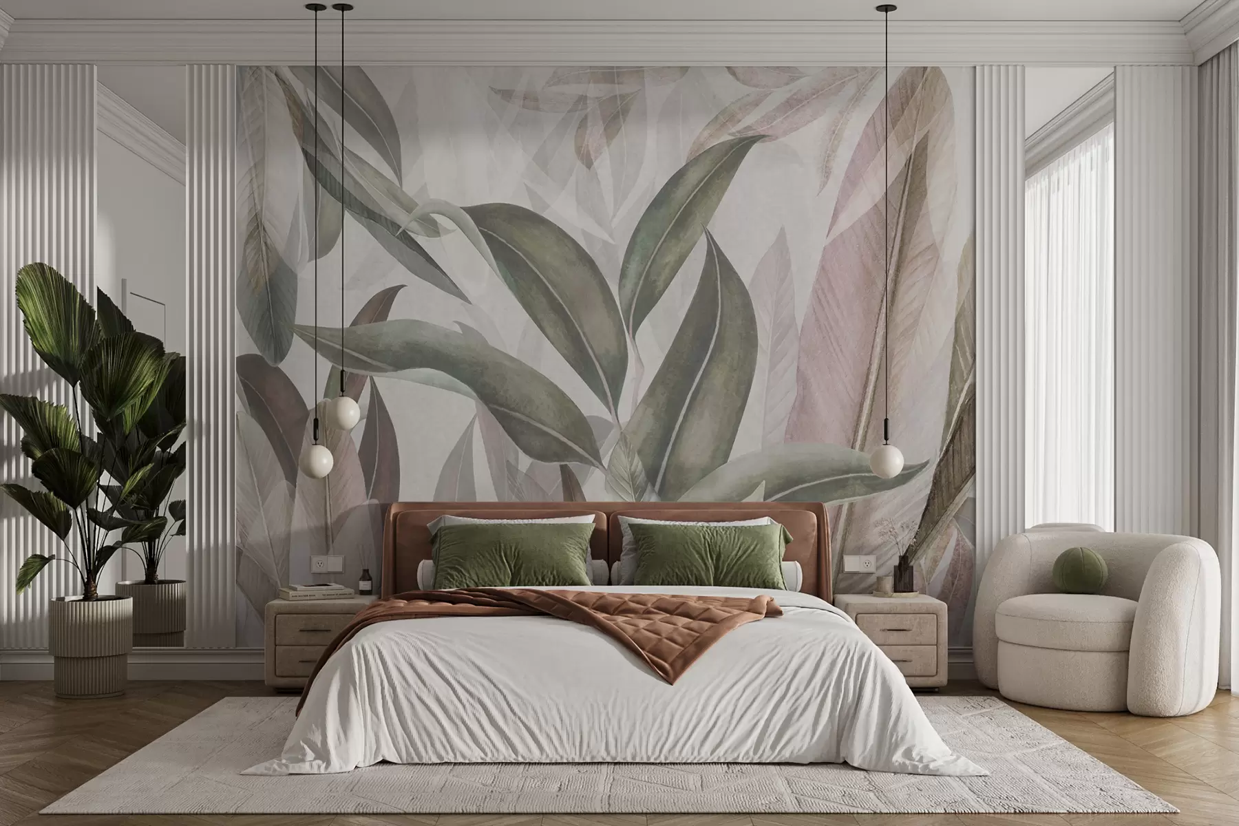 Fototapeedid Rohelised ja roosad palmilehed u94302