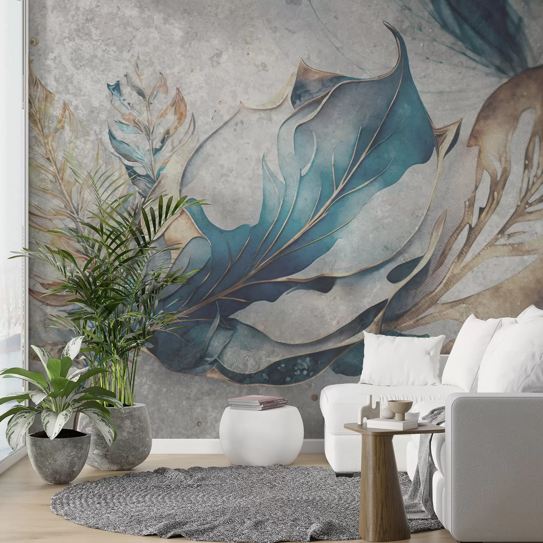 Fototapeedid Suured akvarelllilled betoonseinal u93998