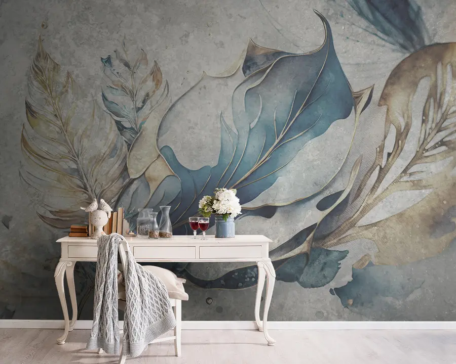 Fototapeedid Suured akvarelllilled betoonseinal u93998