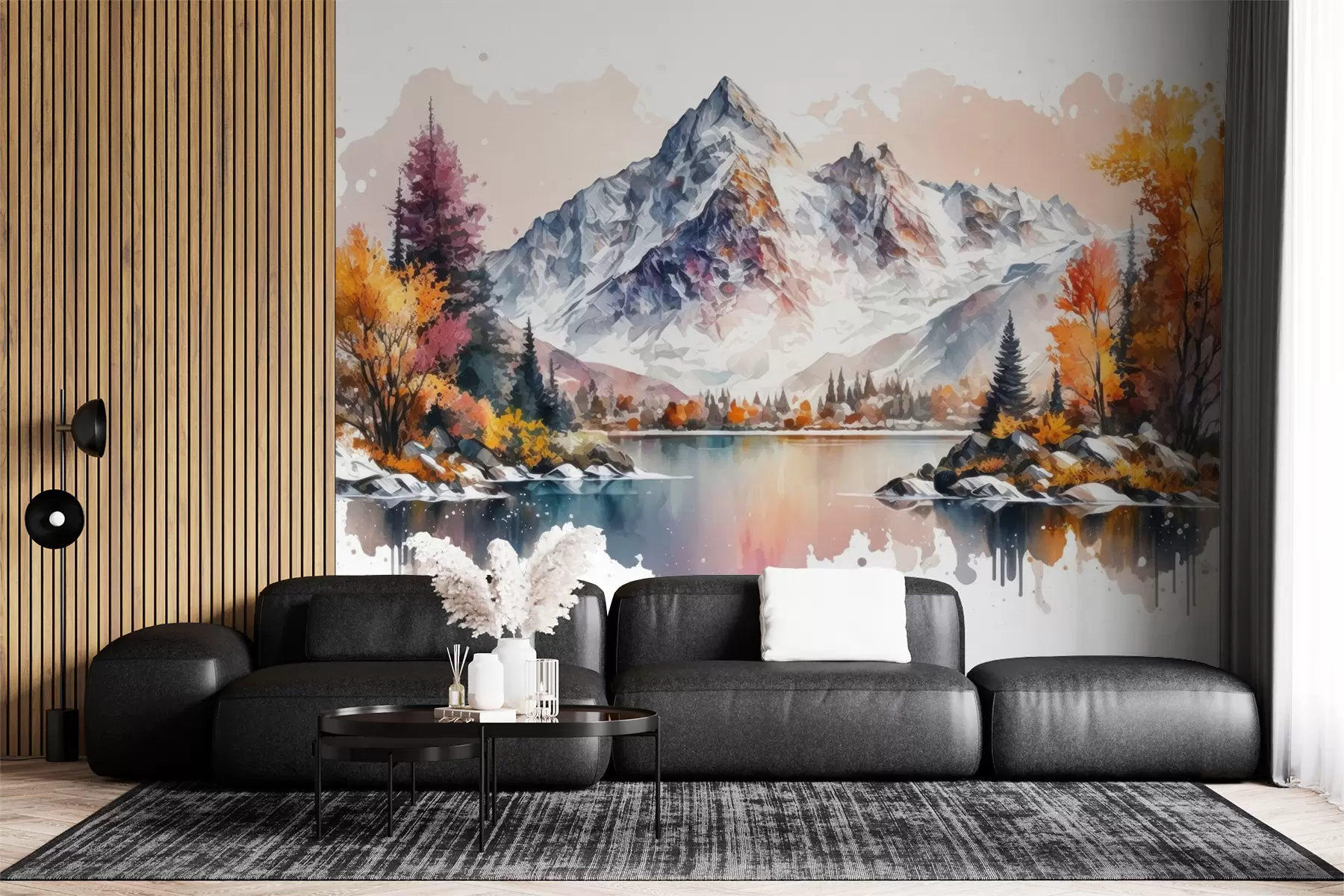 Fototapeedid Akvarell mägine sügismaastik lumega tippudel u94782
