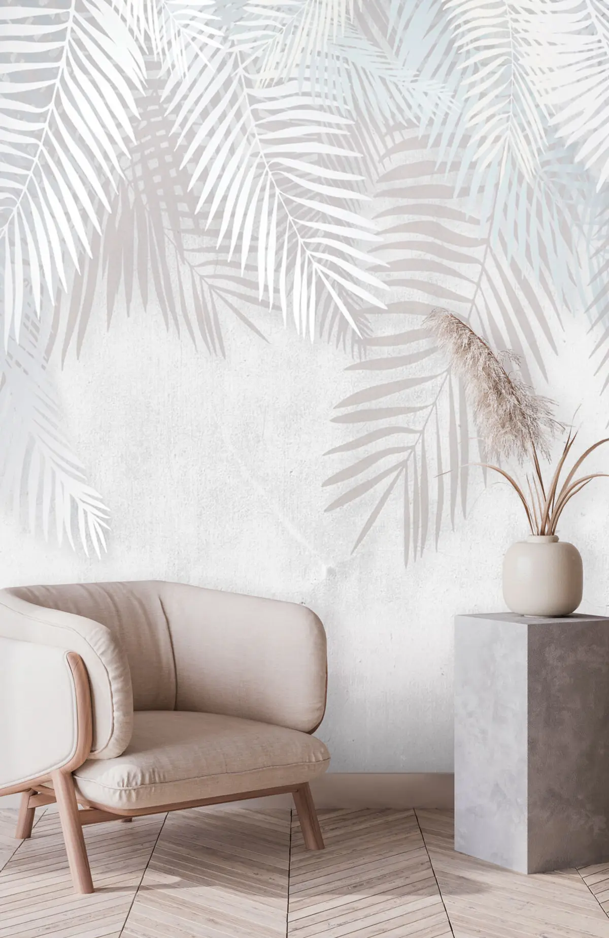 Fototapeedid Valged palmilehed grunge-tekstuuril u94457