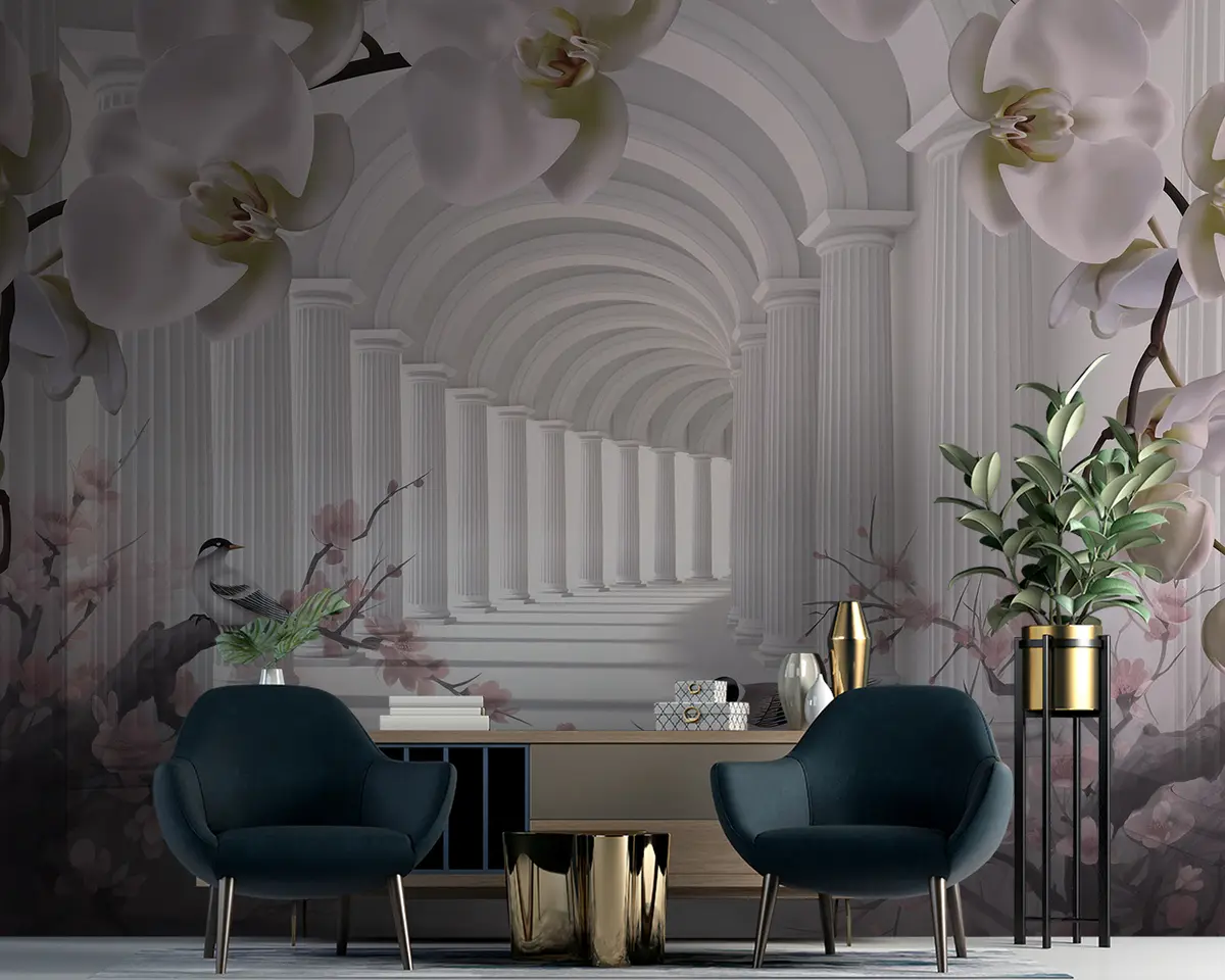 Fototapeedid Ilus tunnel lindude ja orhideedega u94513