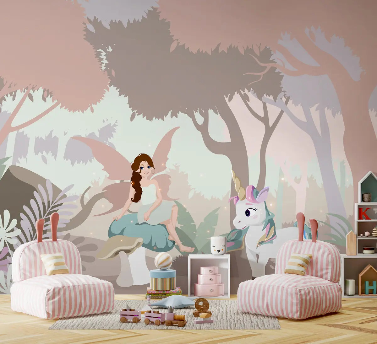 Fototapeedid Ükssarvikuga printsess roosas metsas u95038