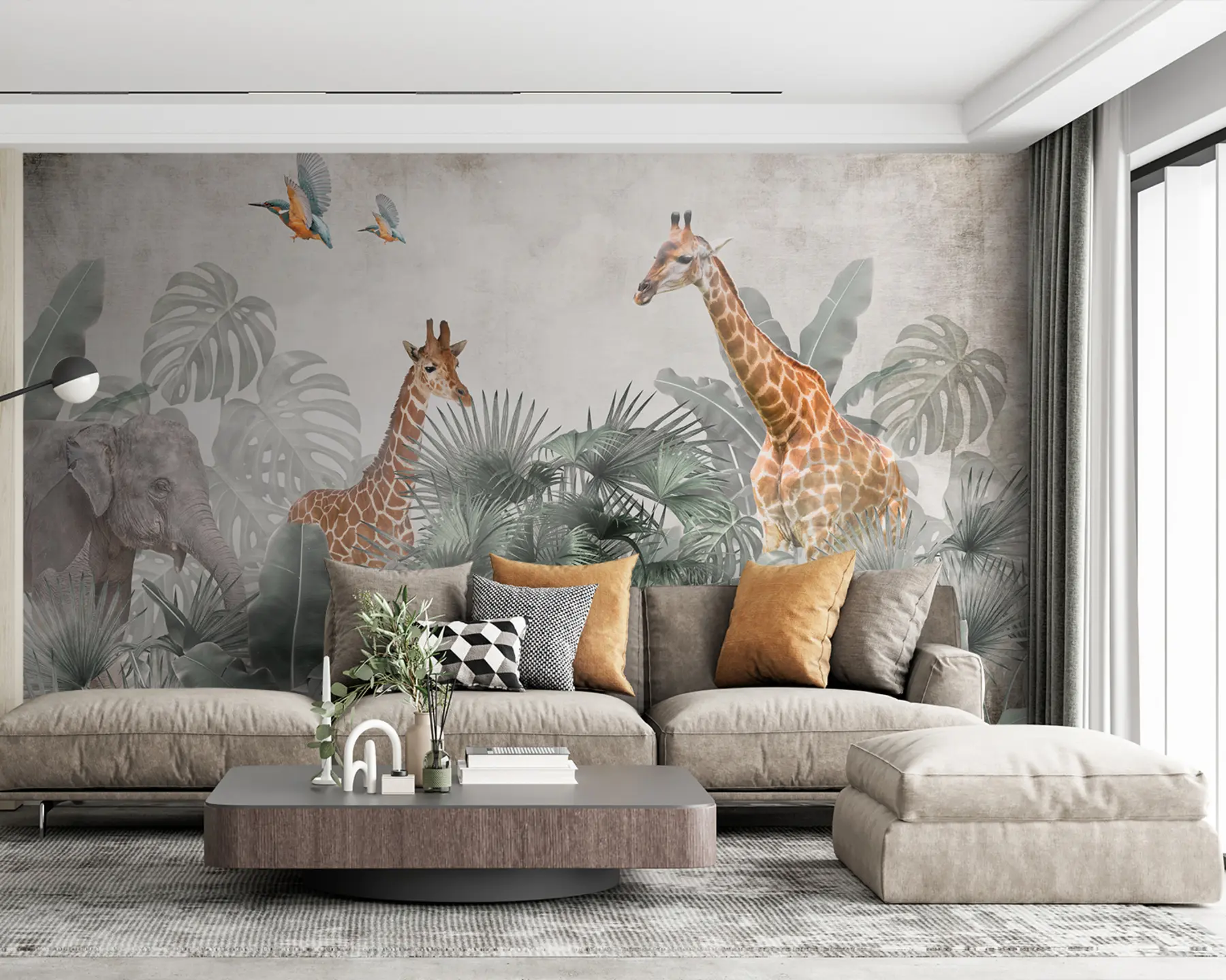 Fototapeedid Troopilised puud ja safariloomad u95271