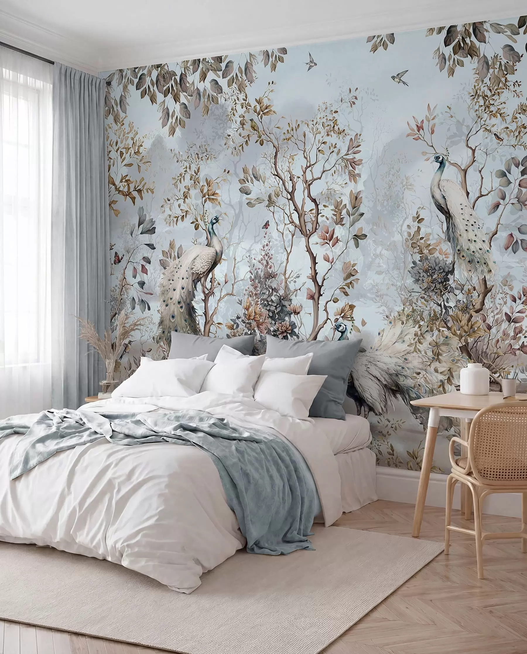Fototapeedid Chinoiserie Hiina stiilis taimed ja paabulinnud u94849