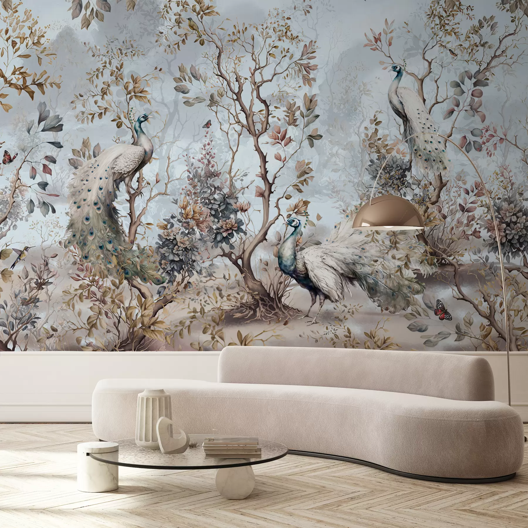 Fototapeedid Chinoiserie Hiina stiilis taimed ja paabulinnud u94849