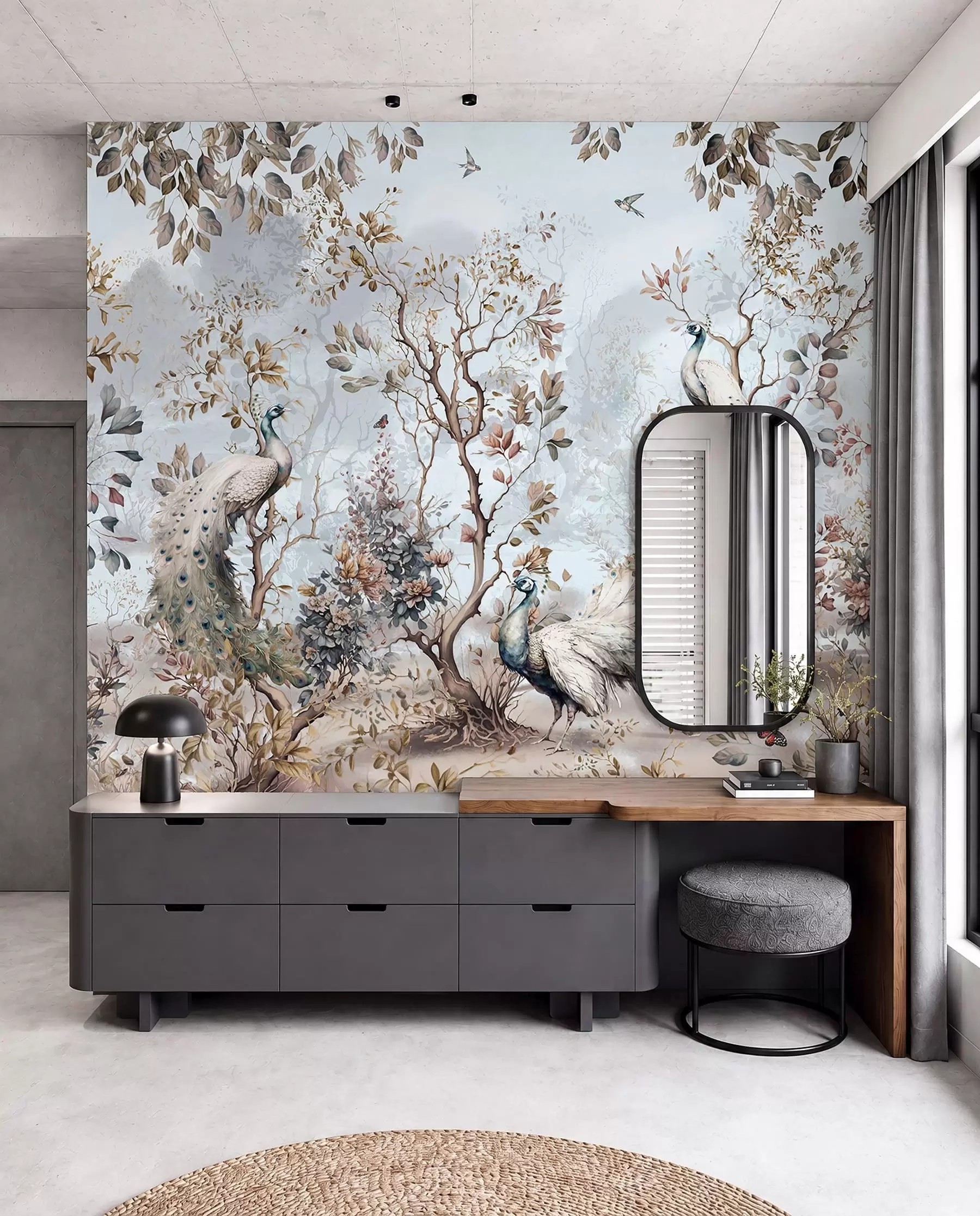 Fototapeedid Chinoiserie Hiina stiilis taimed ja paabulinnud u94849