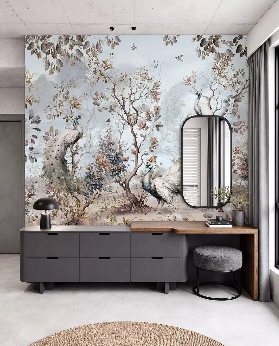 Fototapeedid Chinoiserie Hiina stiilis taimed ja paabulinnud u94849