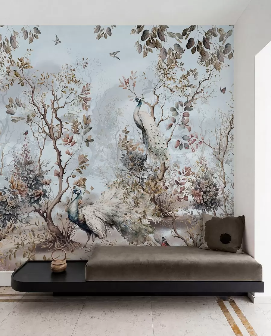 Fototapeedid Chinoiserie Hiina stiilis taimed ja paabulinnud u94849