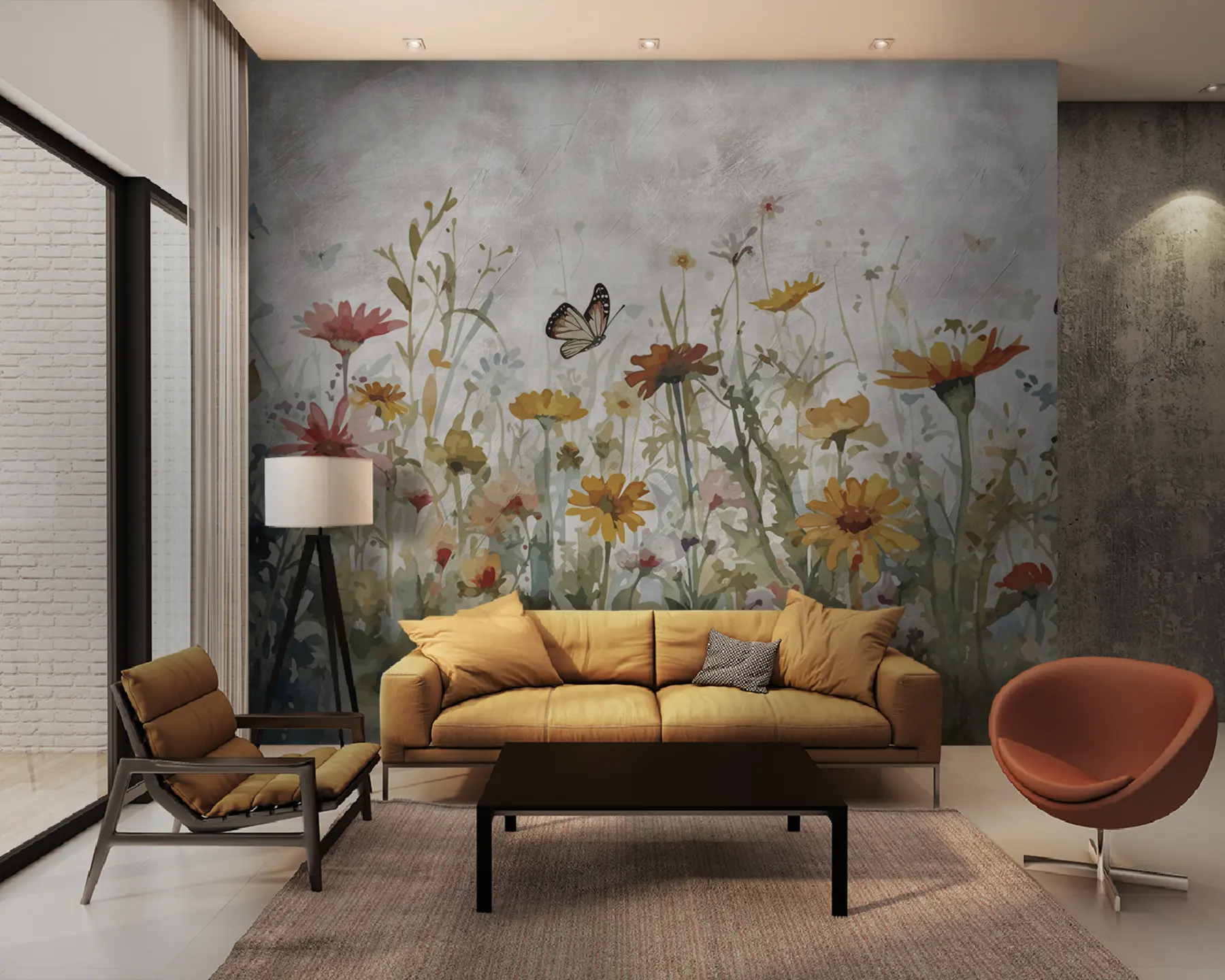 Fototapeedid Akvarell-metsalilled ja liblikad u95406