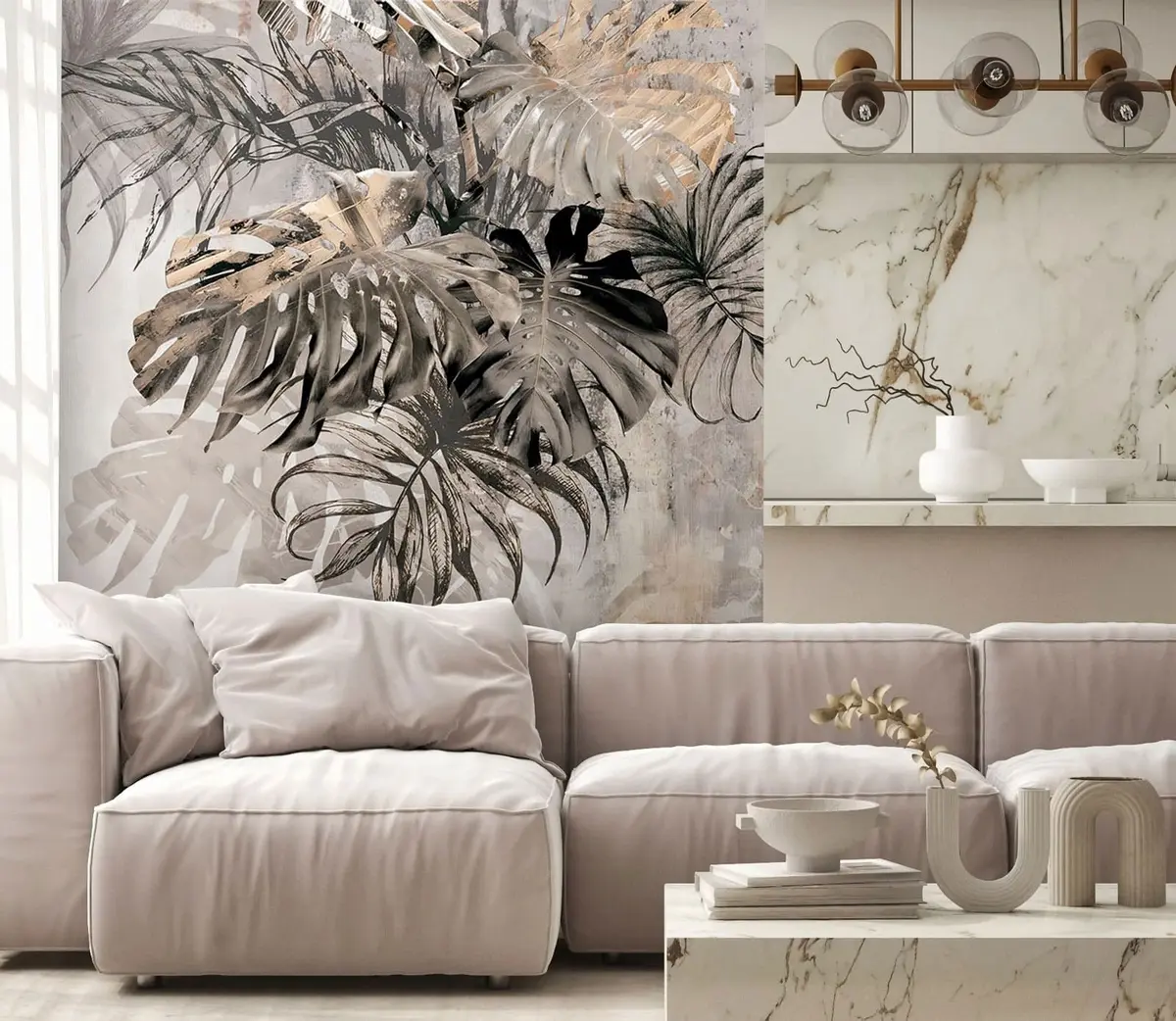 Fototapeedid Disain troopilised lehed grunge tekstuuriga u94647