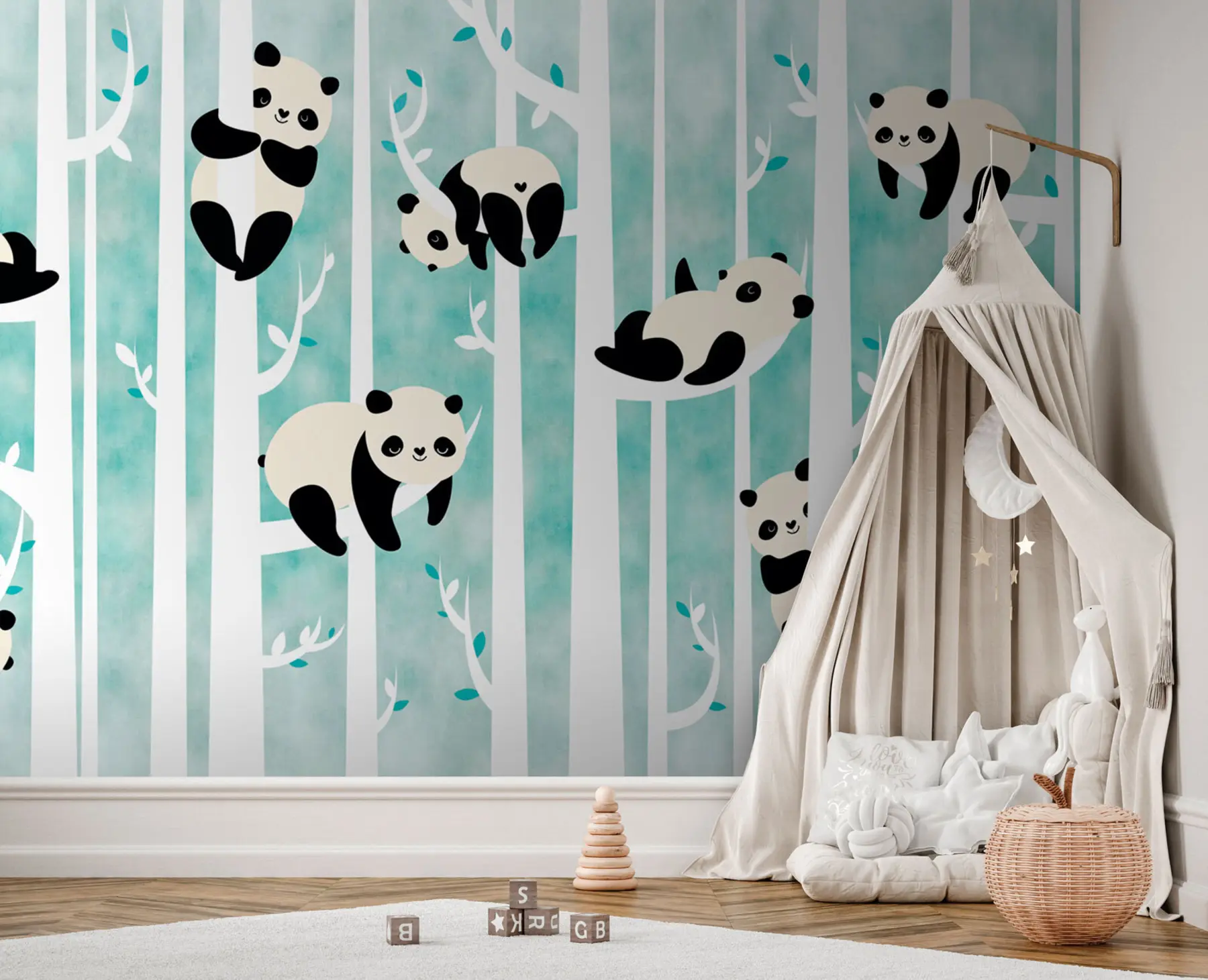 Fototapeedid Rõõmsad hiina muinasjutulised pandad puude otsas lastetuppa u95025