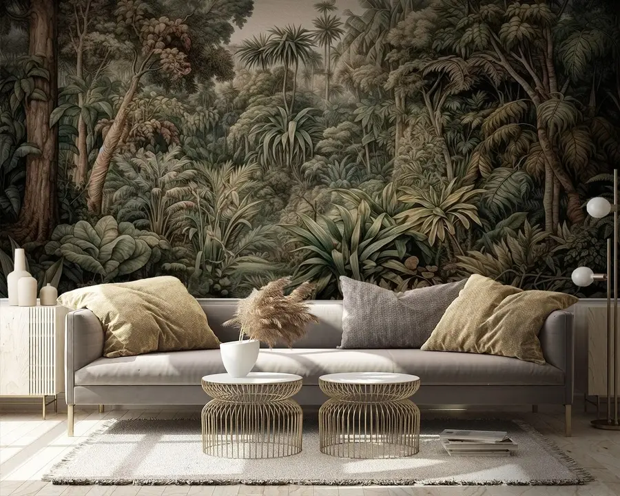 Fototapeedid Ilus abstraktne roheline troopiliste lehtedega džungel u96093