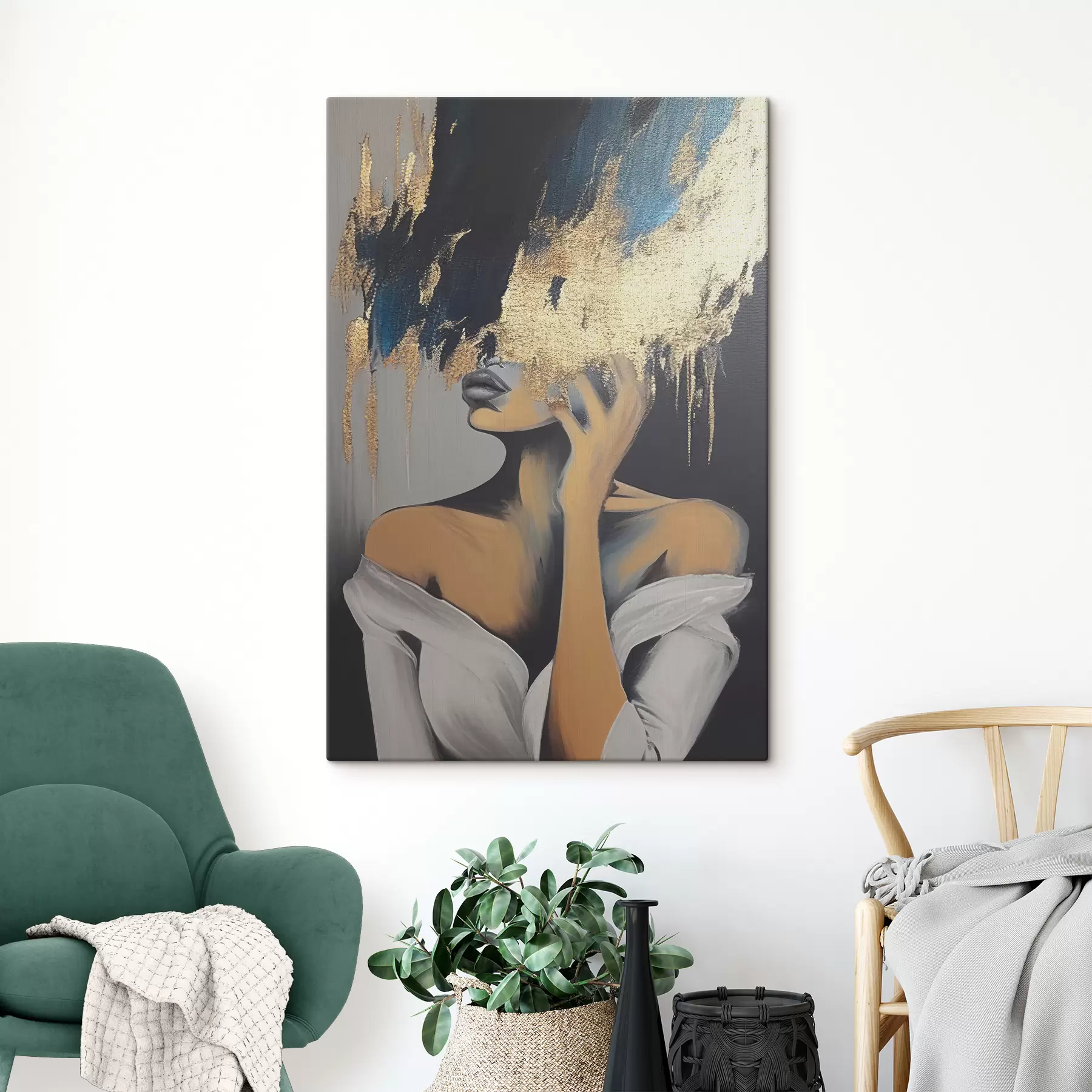 Pilt Noor naine, kelle nägu on kaetud musta akvarellvärviga s34863