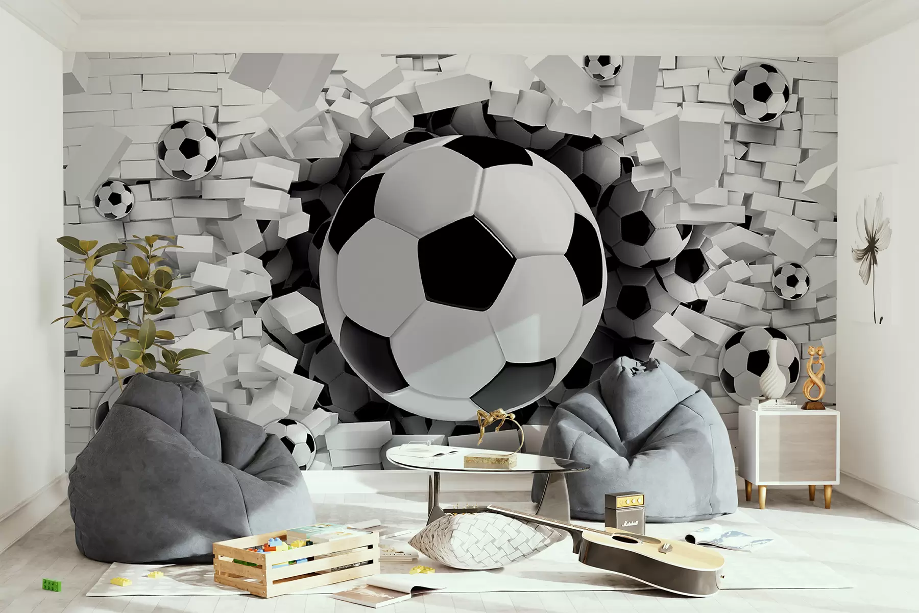 Fototapeedid Jalgpallipallid murduvad läbi seina u96315