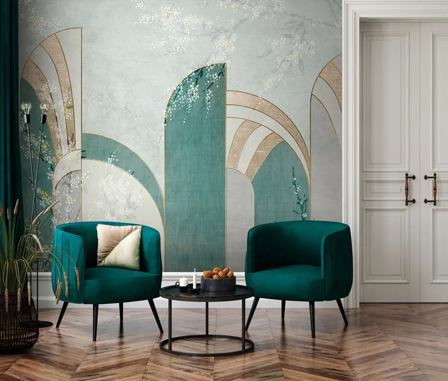 Fototapeedid Paneelide vahele ilmuvad lillelised oksad u96316