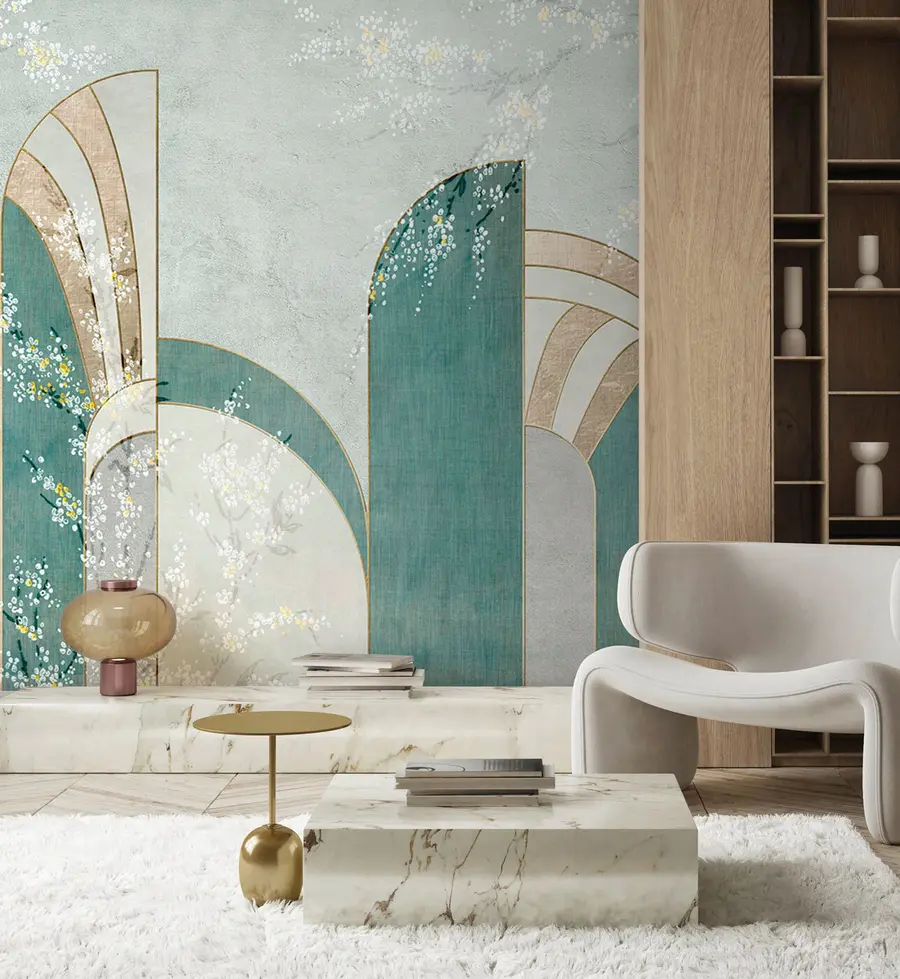 Fototapeedid Paneelide vahele ilmuvad lillelised oksad u96316