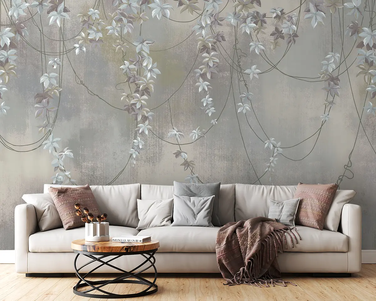 Fototapeedid Rippuvad oksad lehtede ja lilledega u95926