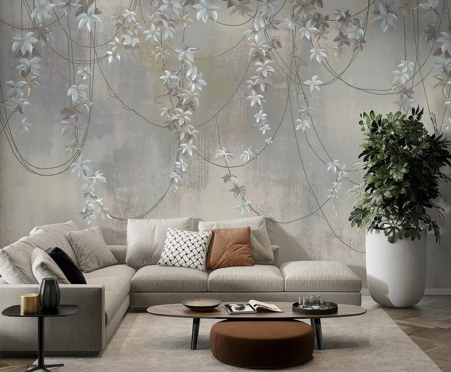 Fototapeedid Rippuvad oksad lehtede ja lilledega u95926