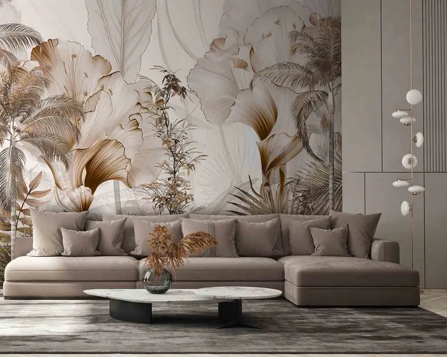 Fototapeedid Troopilised puud ja lehed udus metsas u96478