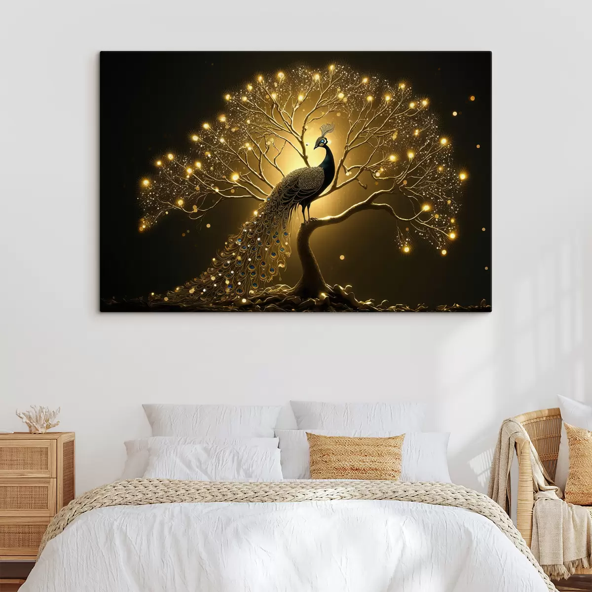 Pilt Kaunis kuldset värvi paabulind tumedal taustal s34876