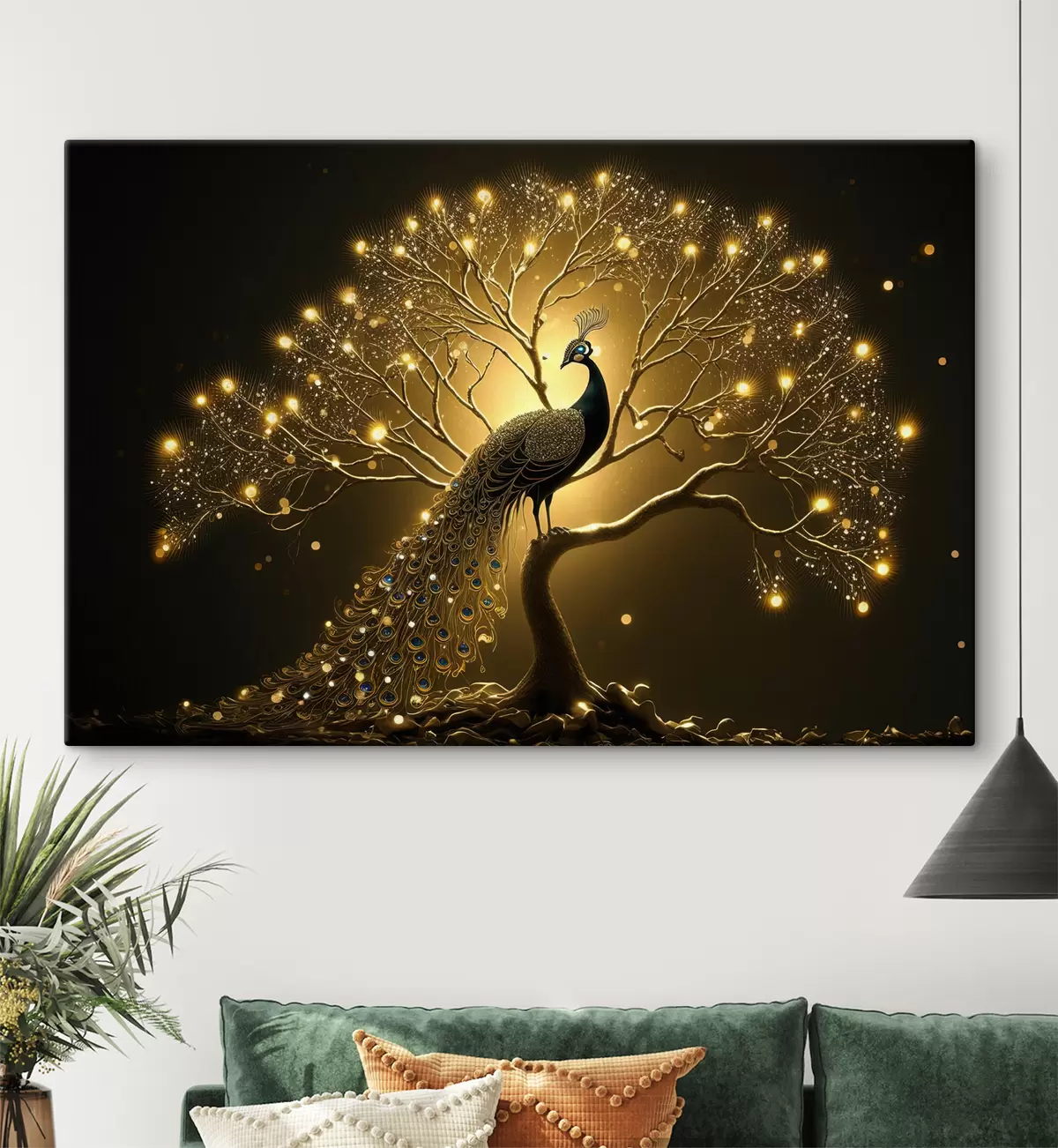 Pilt Kaunis kuldset värvi paabulind tumedal taustal s34876