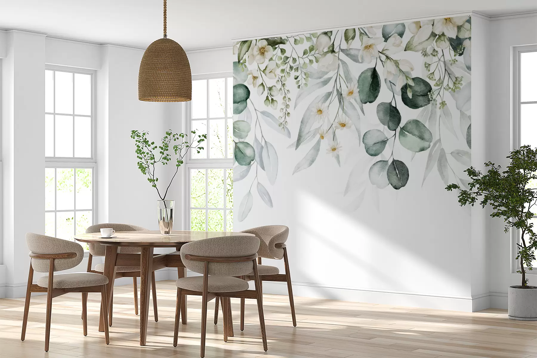 Fototapeedid Akvarell rohelised lehed lilledega u96336