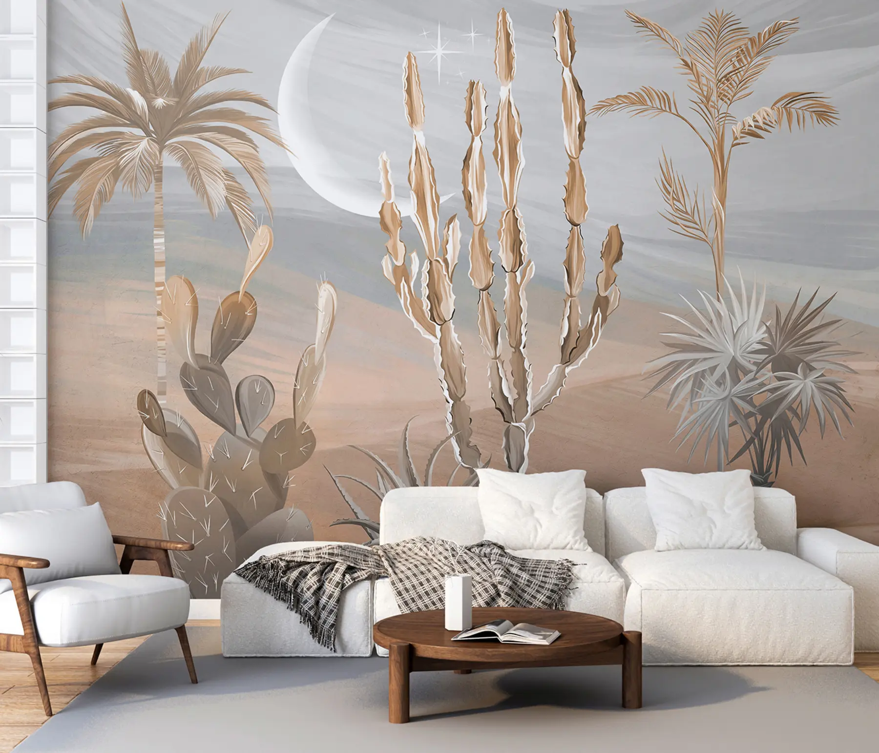 Fototapeedid 3D kõrb kaktuste ja troopiliste lehtedega u96444