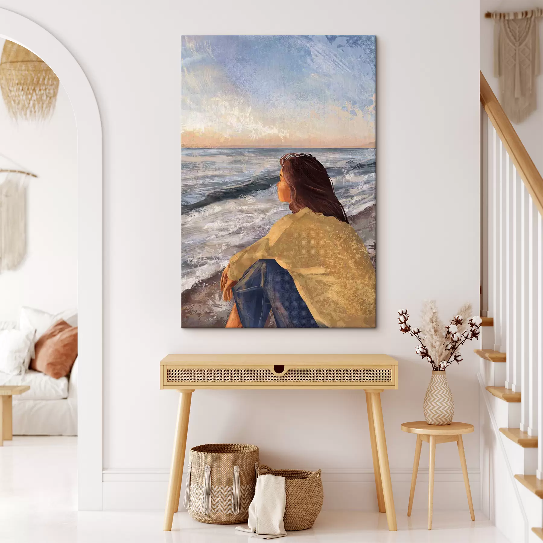 Fototapeedid Naine mere ääres laineid mõtisklemas s35317