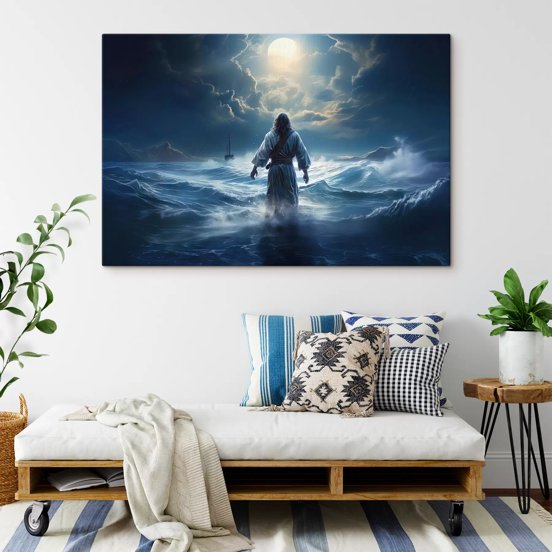 Fototapeedid Jeesus Kristus kõnnib tormisel merel paadi juurde s35357