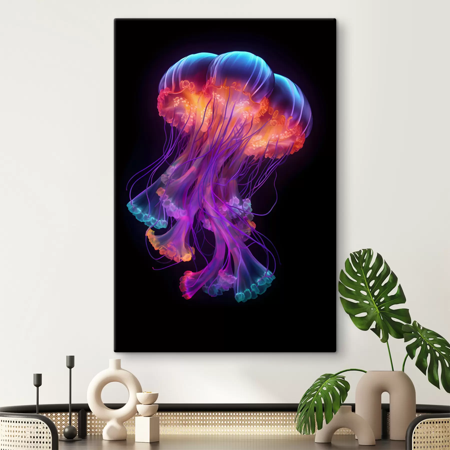 Fototapeedid Hõõguvad meduusid ujuvad sügaval sinises meres s35363