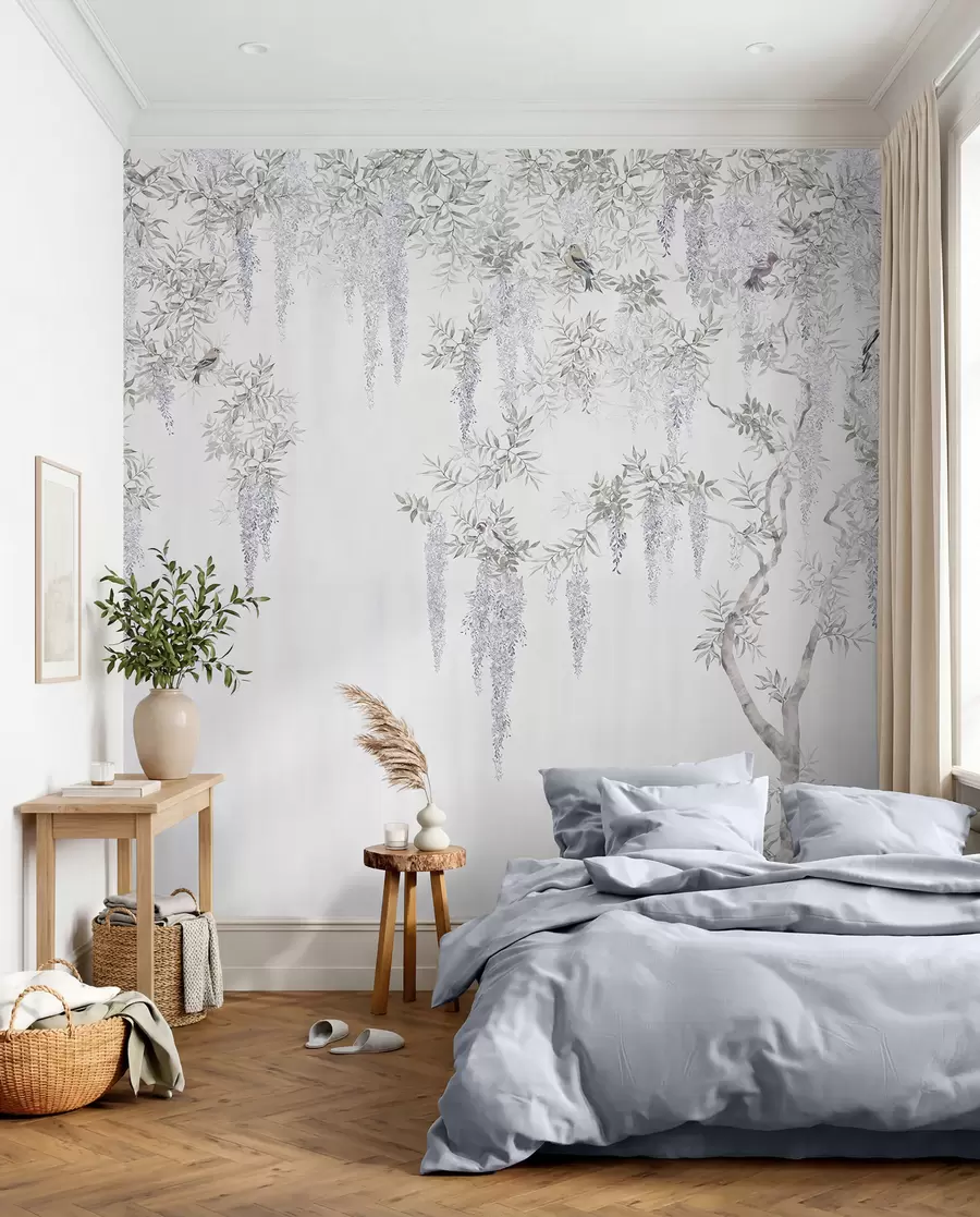 Fototapeedid Lilled wisteria, wisteria, minimalismi, ühevärvilise, loft ja Jaapani stiilis u96928