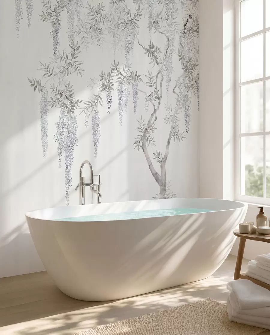 Fototapeedid Lilled wisteria, wisteria, minimalismi, ühevärvilise, loft ja Jaapani stiilis u96928