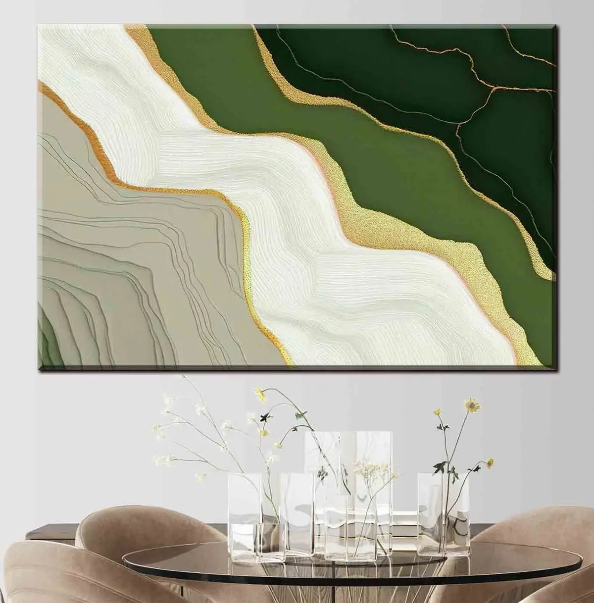 Pilt Abstraktne õlimaal musta, valge, rohelise ja hallide värvidega s35427