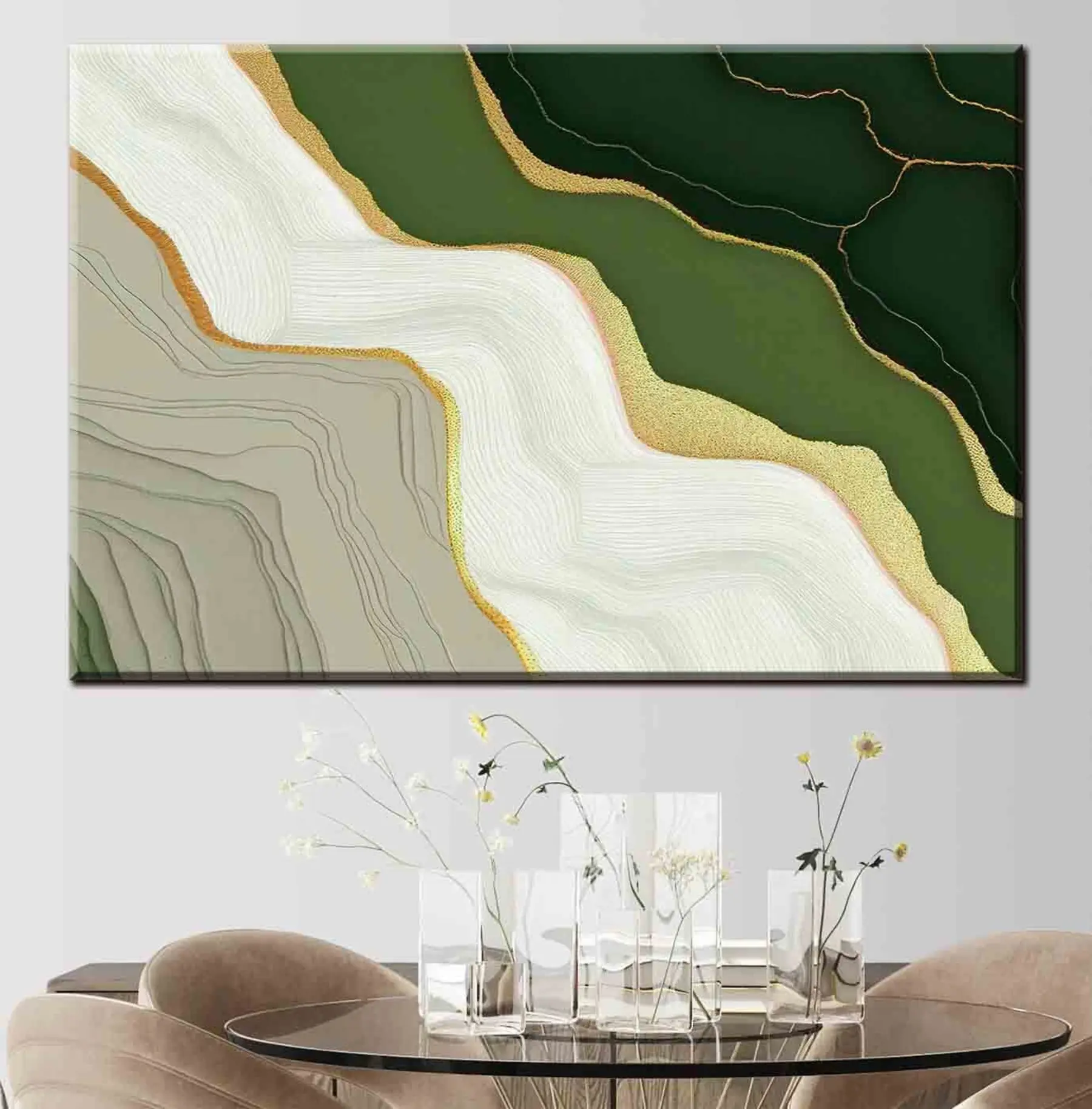 Fototapeedid Abstraktne õlimaal musta, valge, rohelise ja hallide värvidega s35427