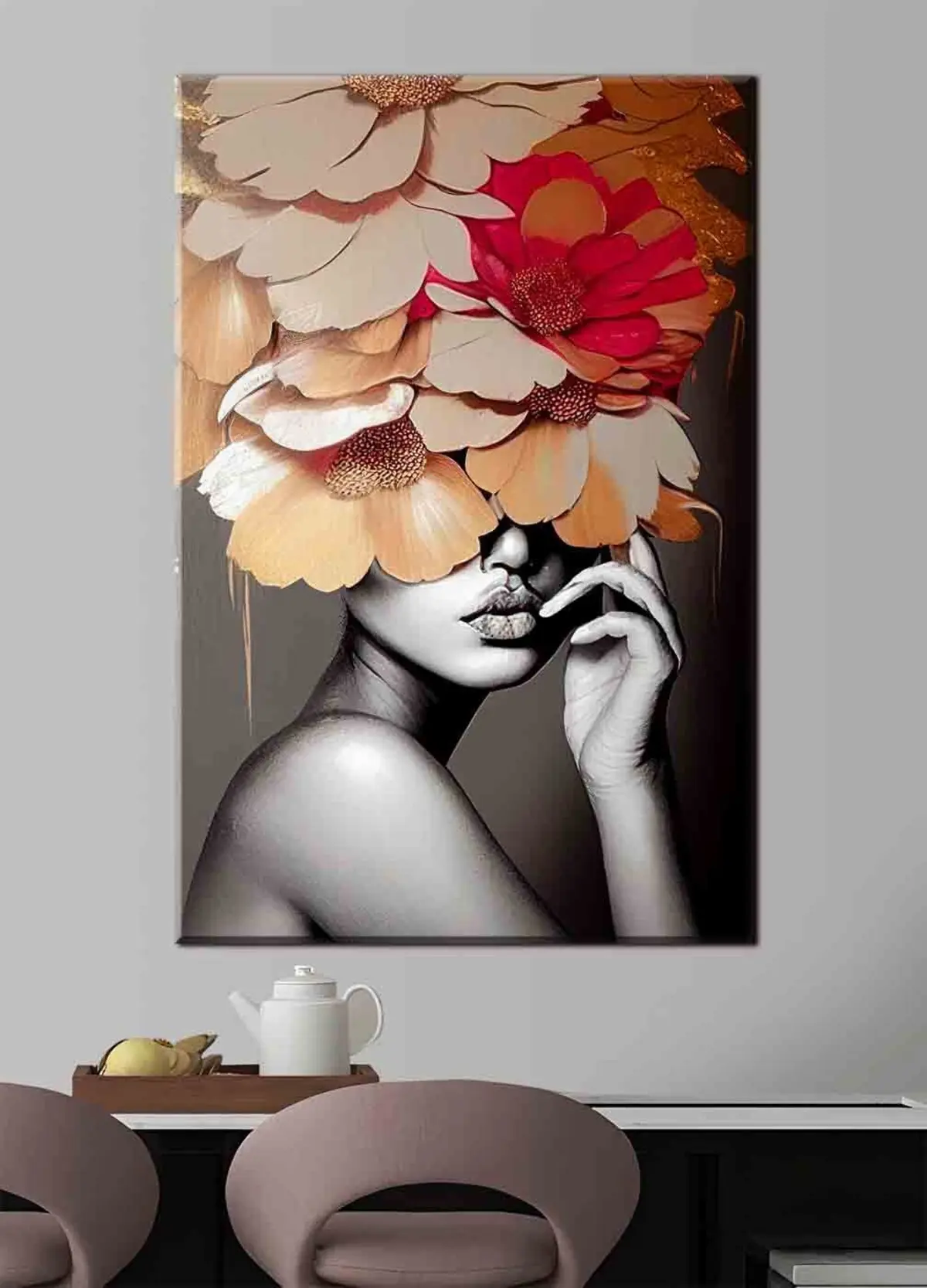 Pilt Naine lilledega peas s35442