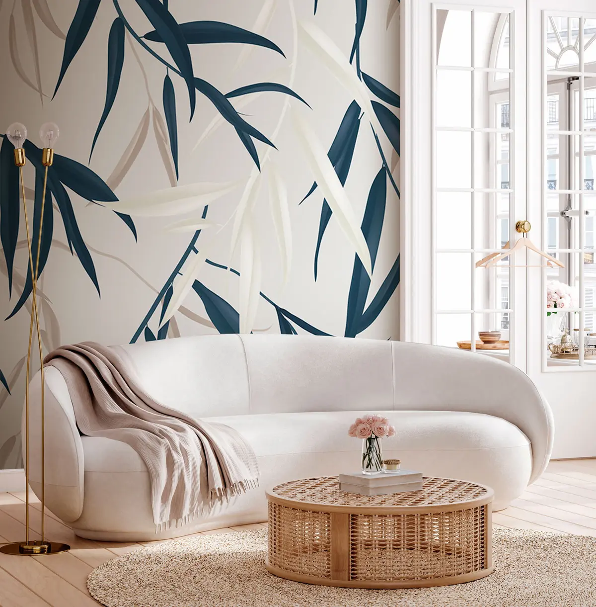 Fototapeedid Lillemuster, nutva paju värvilised lehed helehallil taustal u97022