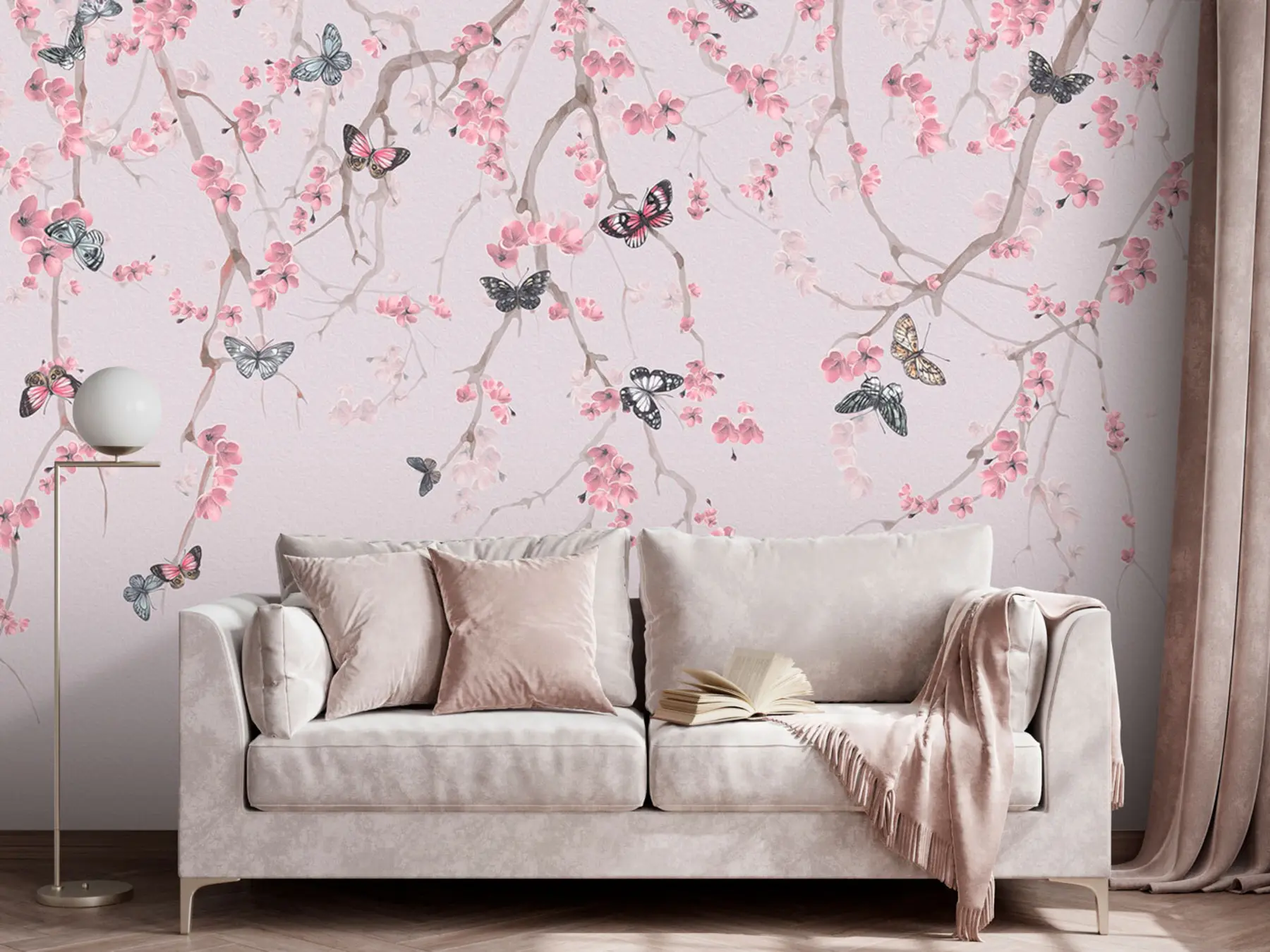 Fototapeedid Sakura lilled ja liblikad u97056