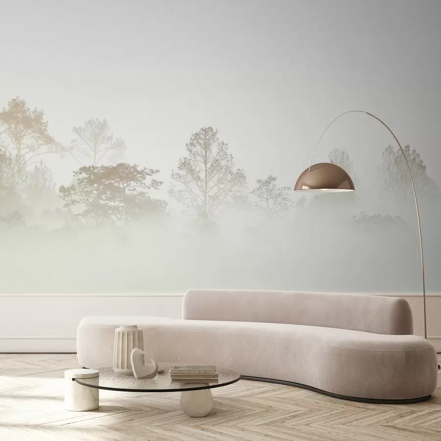 Fototapeedid Puusalu siluett paksus valges hommikuudus u97405