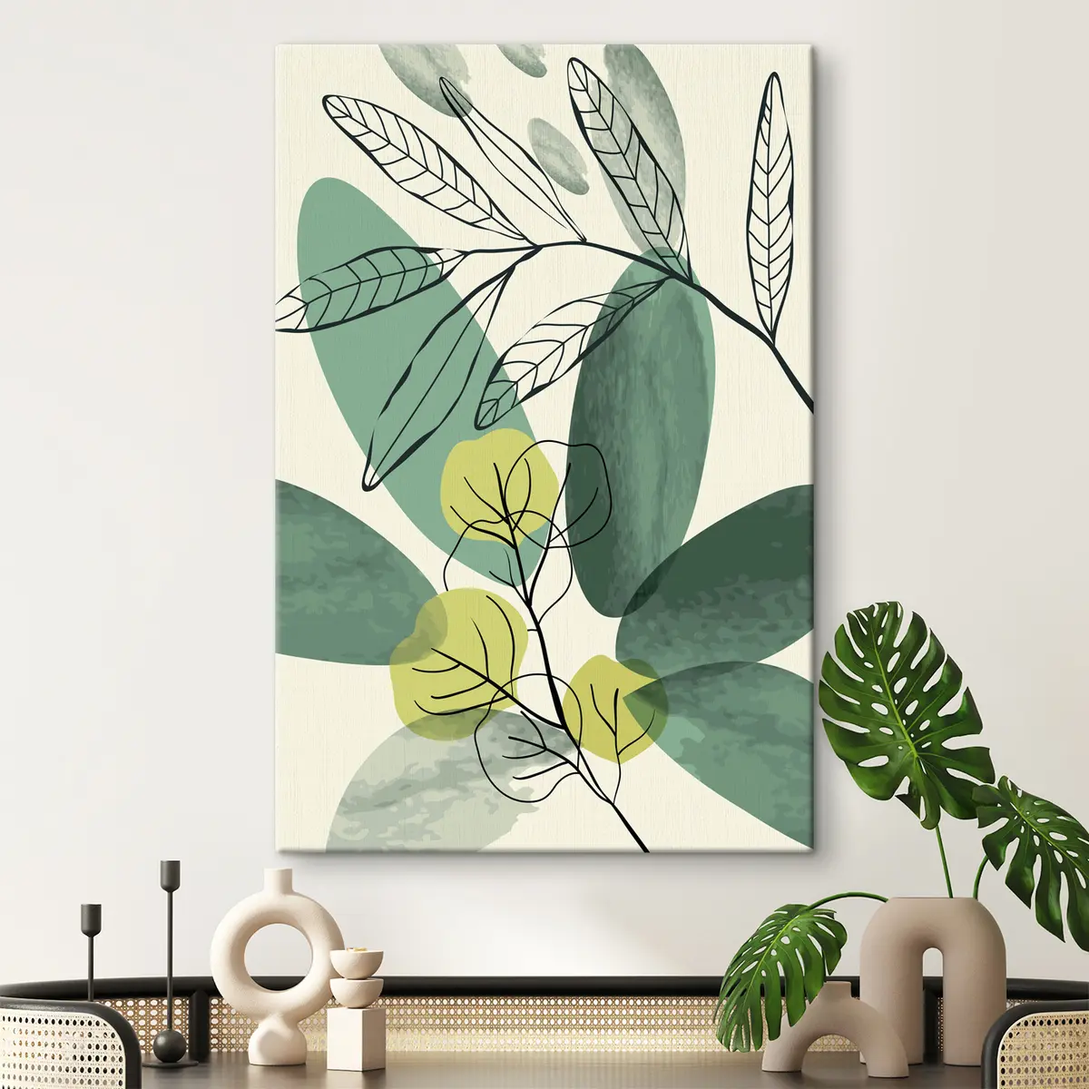 Pilt Akvarelljoonistus boho lehtedest s36106