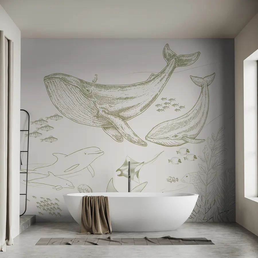 Fototapeedid Veealune maailm, riff koos vaalade ja delfiinidega u98151