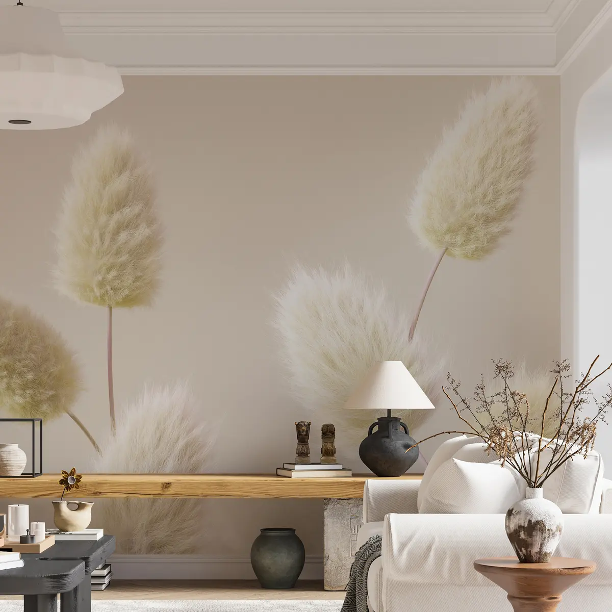 Fototapeedid Trendikad beežid kuivatatud lilled boho stiilis u98432v1