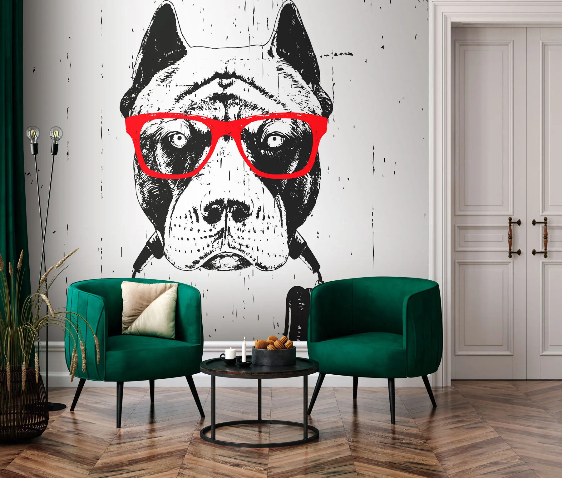 Fototapeedid Portree Pitbull prillidega ja kõrvaklappidega u98184