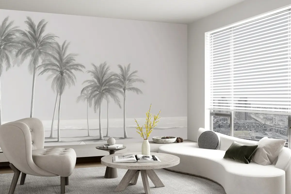 Fototapeedid Must-valged palmid mere ääres u98763