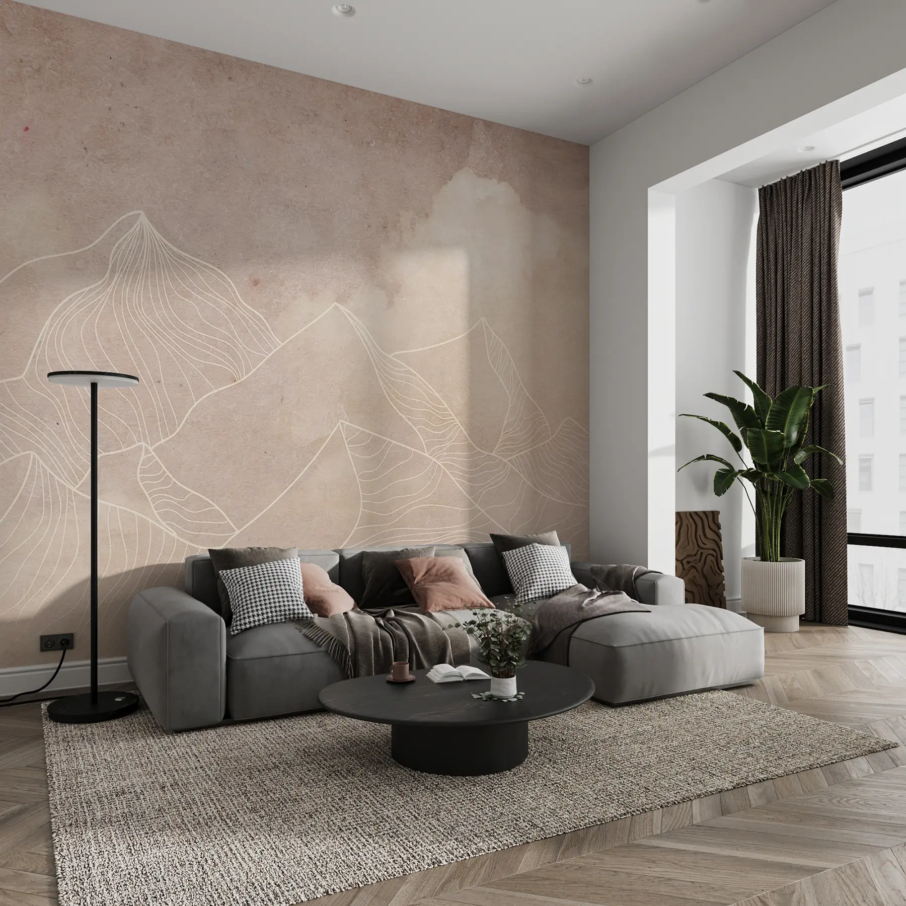 Fototapeedid Grunge tekstuur abstraktsete mägedega, beeži värvi, looduse teema kunst u98839