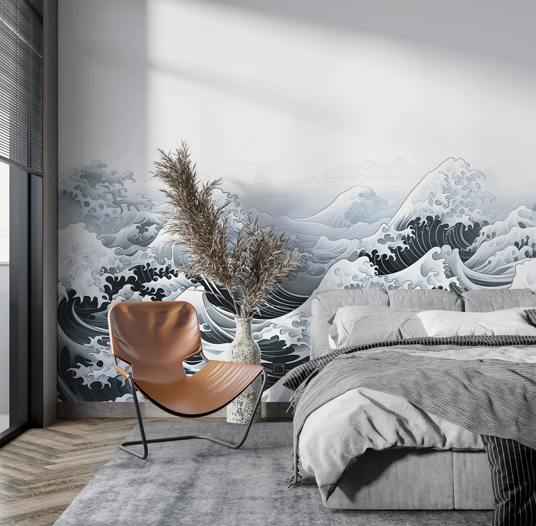 Fototapeedid Jaapani stiilis merelained, ookeaniteema, mere, pehmed värvid u98898