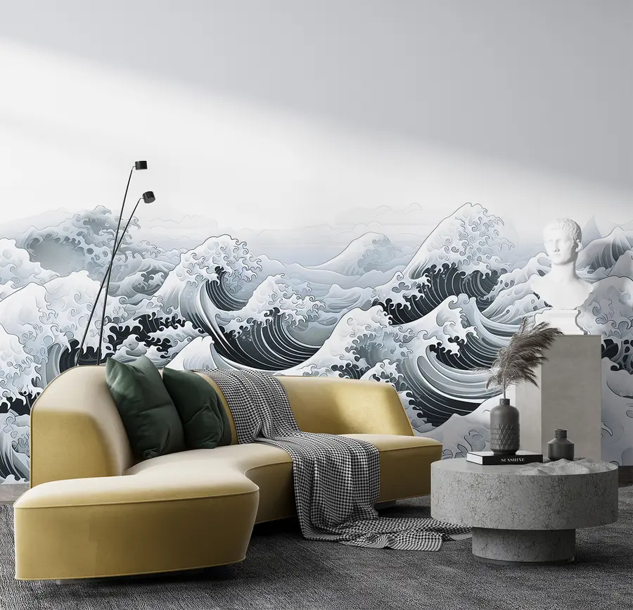 Fototapeedid Jaapani stiilis merelained, ookeaniteema, mere, pehmed värvid u98898